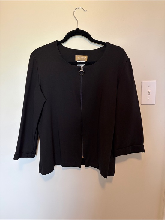 Tops - Victoria Collection Black Zip-Front Women's Top